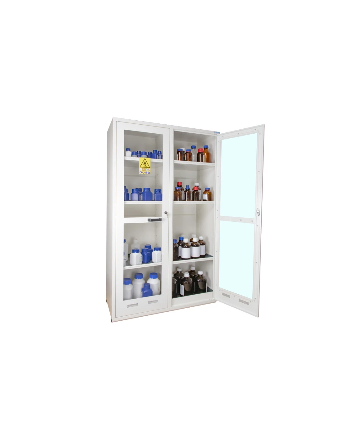 armoire-produits-chimique-Armoire De Sécurité Multirisques - Haute 2 Portes Vitrées - 2 Compartiments - ASVM11-2