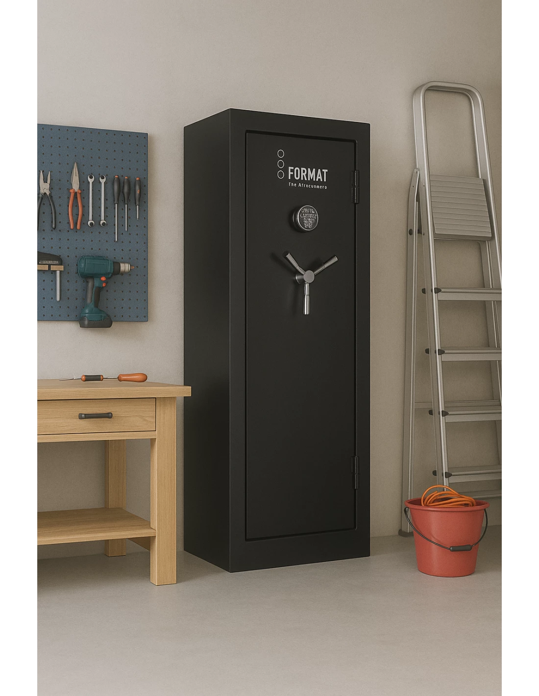 Armoire À Fusils Format Cazador Noir Serrure Electronique installé dans un garage armoire-forte-fusils-Armoire À Fusils Format Cazador Noir Serrure Electronique-2
