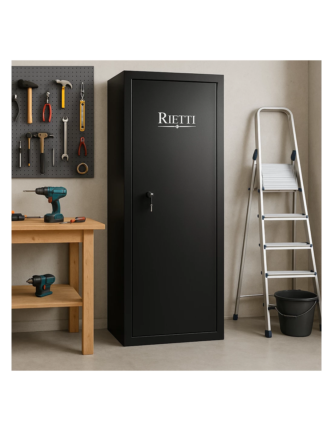 Armoire À Fusils Rietti 10 Armes Serrure A Clé CR310 installé dans un garage armoire-10-fusils-Armoire À Fusils Rietti 10 Armes Serrure A Clé CR310-2